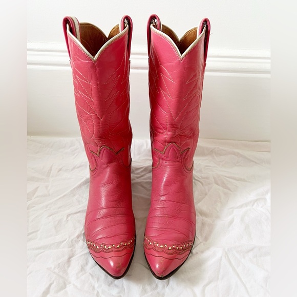Vintage Tony Lama Hot Pink Cowboy Boots. 8 Narrow. Made in USA - Picture 3 of 8